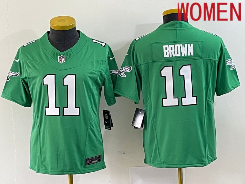 Women Philadelphia Eagles 11 Brown Green Nike Throwback Vapor Limited NFL Jersey